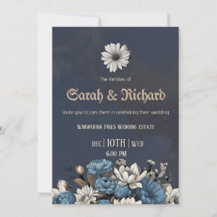 Moody Blue Floral Custom Photo Wedding Invitation