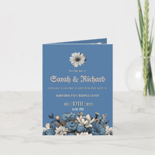 Moody Blue Floral Folded Photo Invite
