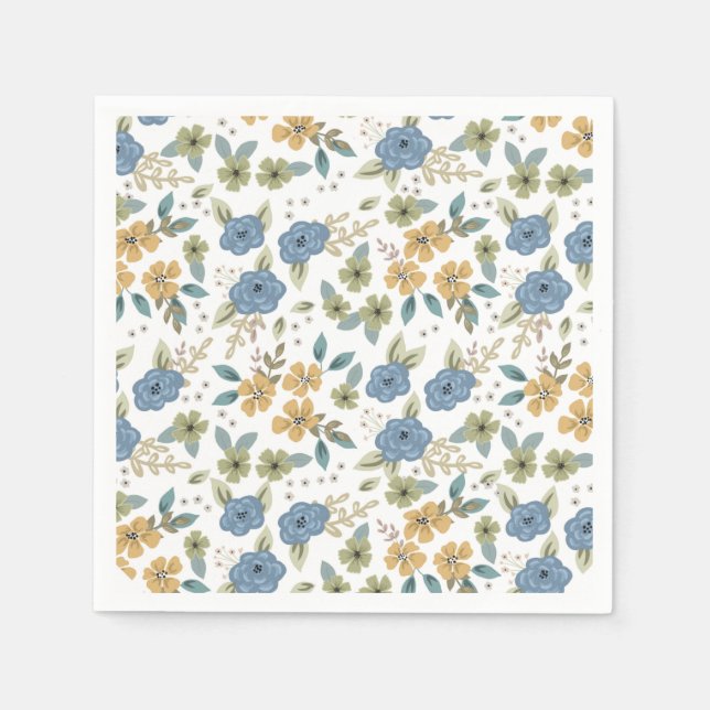Moody Blue Floral Party Paper Napkin (Front)