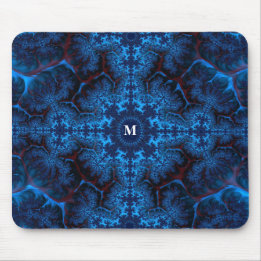 Moody Blue Fractal Filigree with Your Monogram  Mouse Mat