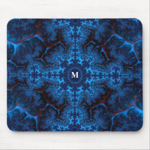 Moody Blue Fractal Filigree with Your Monogram  Mouse Mat
