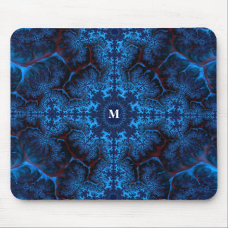 Moody Blue Fractal Filigree with Your Monogram  Mouse Mat