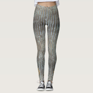 Moody Blue & Gold Stripe Pattern Leggings