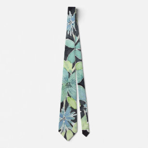 Moody Blue Green Hand Painted Floral Wedding Tie