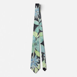 Moody Blue Green Hand Painted Floral Wedding Tie