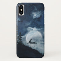 Moody blue night sky full moon hare silhouette