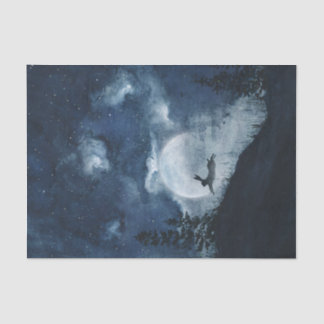 Moody blue night sky hare full moon decoupage tissue paper
