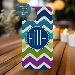 Moody Blue Purple Colours Chevron Pattern Monogram iPhone 15 Case