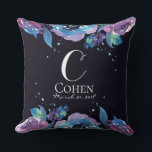 Moody Blue Purple Floral Monogram Cushion<br><div class="desc">There is something super chic about the dark, moody vibe of this design. It stands out, yet is still subtle. The background is a very dark, deep blue-black, like the midnight sky. Fully customisable, from colours to fonts. Please don't hesitate to contact us if you would like a change that...</div>