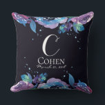 Moody Blue Purple Floral Monogram Cushion<br><div class="desc">There is something super chic about the dark, moody vibe of this design. It stands out, yet is still subtle. The background is a very dark, deep blue-black, like the midnight sky. Fully customisable, from colours to fonts. Please don't hesitate to contact us if you would like a change that...</div>