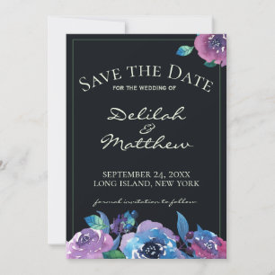 Moody Blue Purple Twilight Floral Save the Date