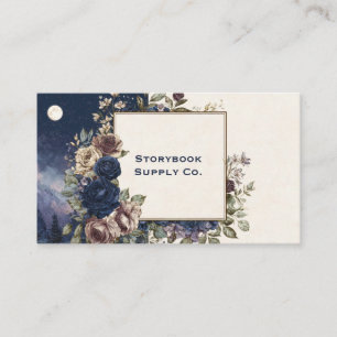 Moody Blue Rose Celestial Night Landscape Split Business Card