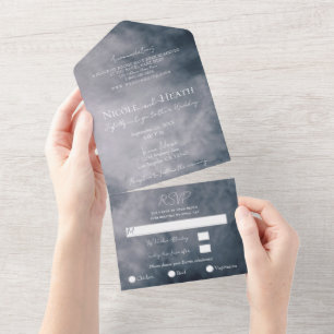 Moody Blue Sky Clouds Celestial Wedding  All In One Invitation