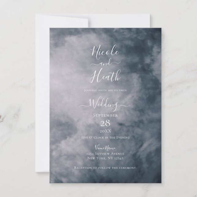 Moody Blue Sky Clouds Celestial Wedding Invitation (Front)