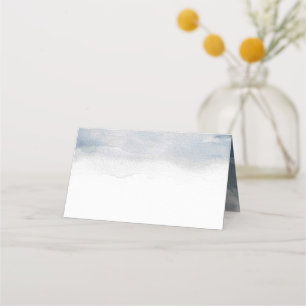 Moody Blue Watercolor Elegant Wedding Place Card