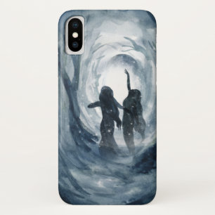 Moody blue watercolor Moon goddesses forest iPhone X Case
