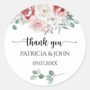 Moody Blush Rose Floral Wedding Thank You Classic Round Sticker