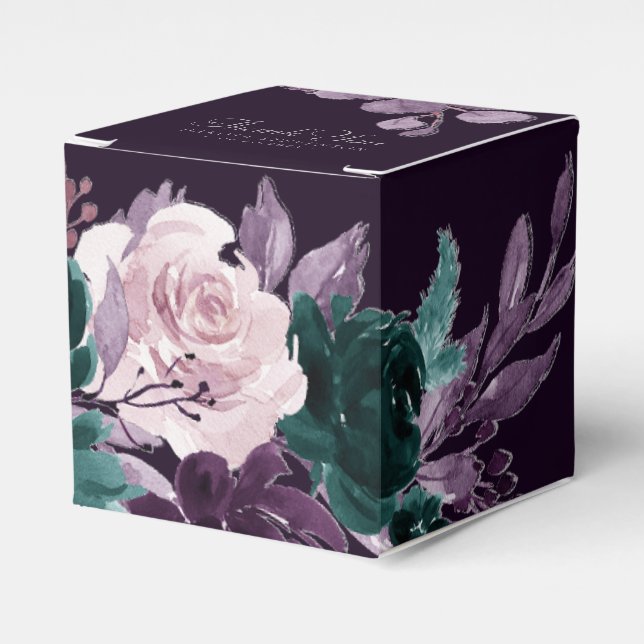 Moody Boho | Dark Eggplant Purple and Teal Bouquet Favour Box (Front Side)