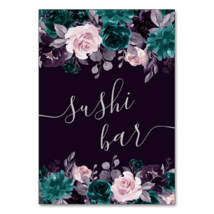 Moody Boho   Dark Eggplant Purple and Teal Sushi Table Number