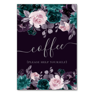 Moody Boho Dark Eggplant Purple and Teal Treat Table Number