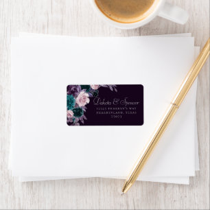Moody Boho   Dark Eggplant Purple Roses Address Label