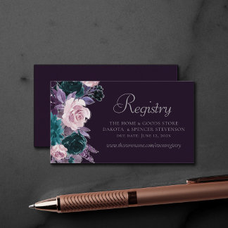 Moody Boho | Dark Eggplant Purple Teal Registry Enclosure Card