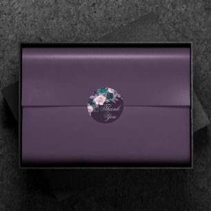 Moody Boho   Dark Eggplant Purple Teal Thank You Classic Round Sticker