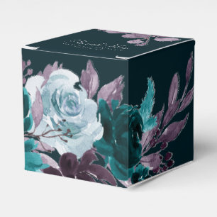 Moody Boho Deep Teal and Eggplant Purple Bouquet Favour Box