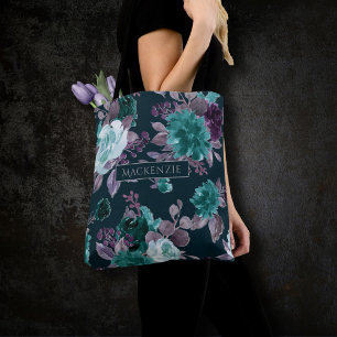 Moody Boho Deep Teal and Eggplant Purple Pattern Tote Bag