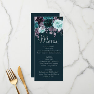 Moody Boho Deep Teal and Purple Floral Garland Menu