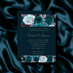 Moody Boho   Deep Teal Turquoise Purple Garland Invitation