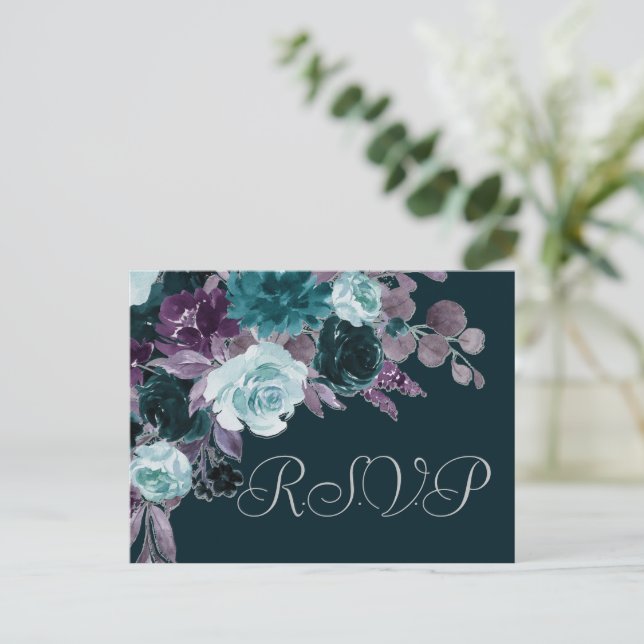 Moody Boho | Deep Teal Turquoise Purple RSVP Meal Postcard (Standing Front)