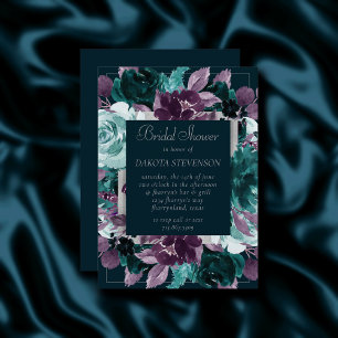 Moody Boho   Deep Teal Turquoise Purple Shower Invitation