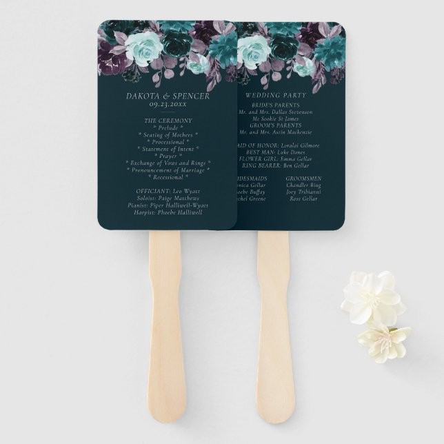 Moody Boho | Deep Turquoise Teal Purple Programs Hand Fan (Front and Back)