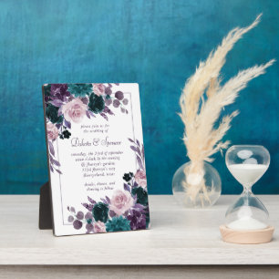 Moody Boho Eggplant and Teal Keepsake Invitation Plaque