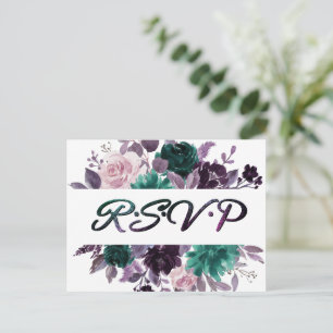 Moody Boho   Eggplant Floral RSVP Entree Response Postcard