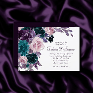 Moody Boho   Eggplant Plum Purple Floral Bouquet Invitation