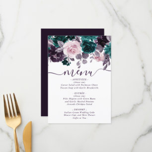Moody Boho   Eggplant Plum Purple Floral Wedding Menu