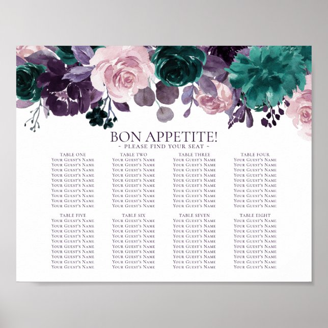 Moody Boho | Eggplant Purple 6 Table Seating Chart (Front)