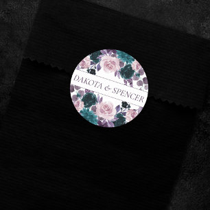 Moody Boho Eggplant Purple and Teal Bouquets Classic Round Sticker