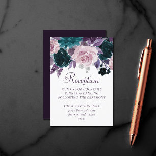 Moody Boho   Eggplant Purple and Teal Reception Enclosure Card