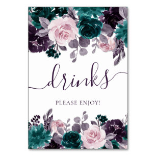 Moody Boho   Eggplant Purple and Teal Rose Favour Table Number