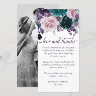 Moody Boho Eggplant Purple and Teal Rose Photo Thank You Card