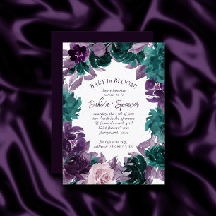 Moody Boho Eggplant Purple Baby in Bloom Shower Invitation