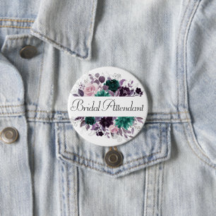 Moody Boho Eggplant Purple Dark Floral Entree 7.5 Cm Round Badge