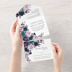 Moody Boho   Eggplant Purple Dark Floral Entree All In One Invitation