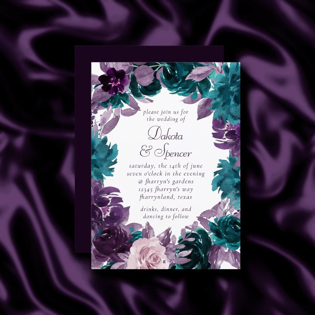 Moody Boho | Eggplant Purple Dark Floral Wreath Invitation (Creator Uploaded)