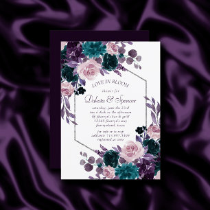 Moody Boho Eggplant Purple Floral Bridal Shower Invitation