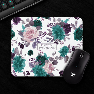 Moody Boho Eggplant Purple Floral Custom Mouse Mat