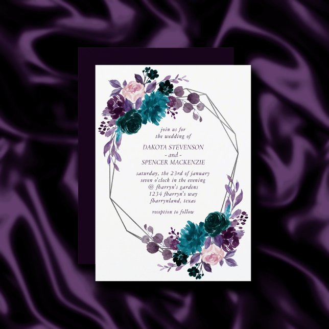 Moody Boho | Eggplant Purple Floral Geometric Invitation (Creator Uploaded)